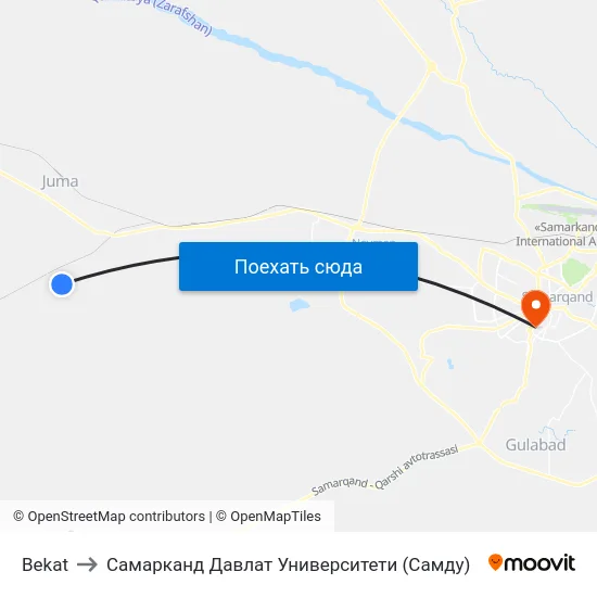 Bekat to Самарканд Давлат Университети (Самду) map