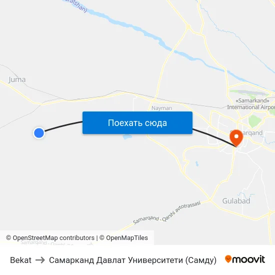 Bekat to Самарканд Давлат Университети (Самду) map