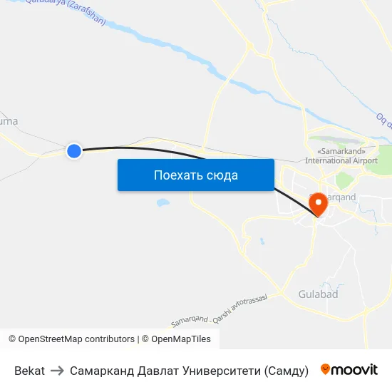 Bekat to Самарканд Давлат Университети (Самду) map