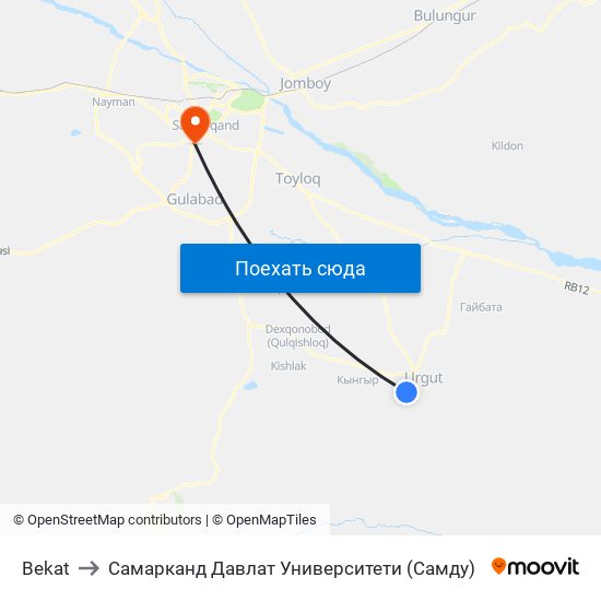 Bekat to Самарканд Давлат Университети (Самду) map