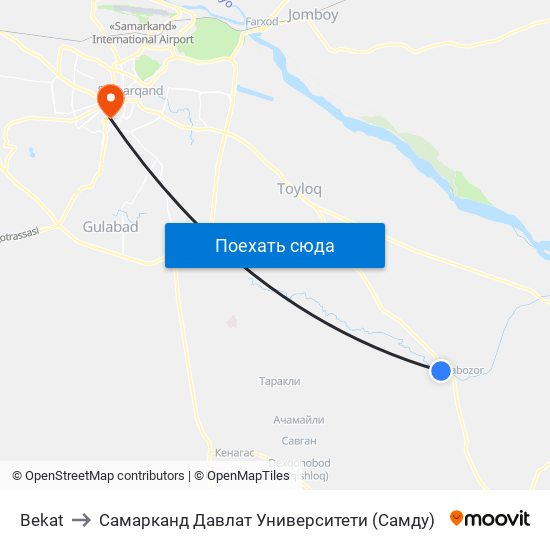 Bekat to Самарканд Давлат Университети (Самду) map