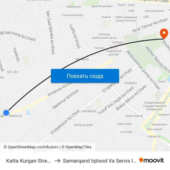 Katta Kurgan Street, 20 to Samarqand Iqtisod Va Servis Instituti map