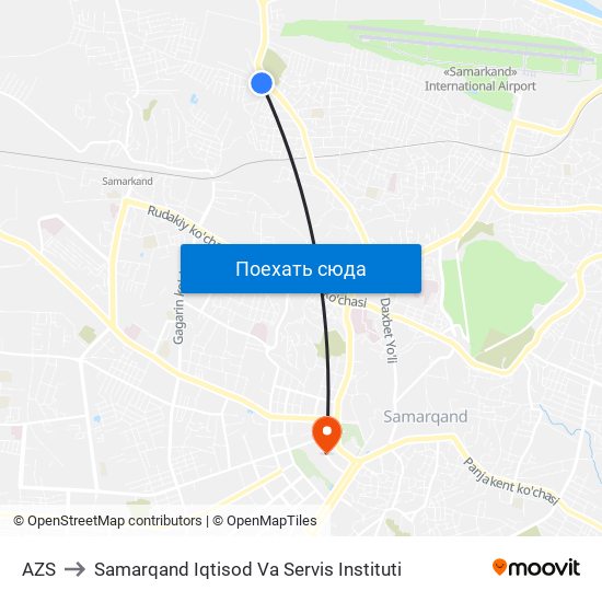 AZS to Samarqand Iqtisod Va Servis Instituti map