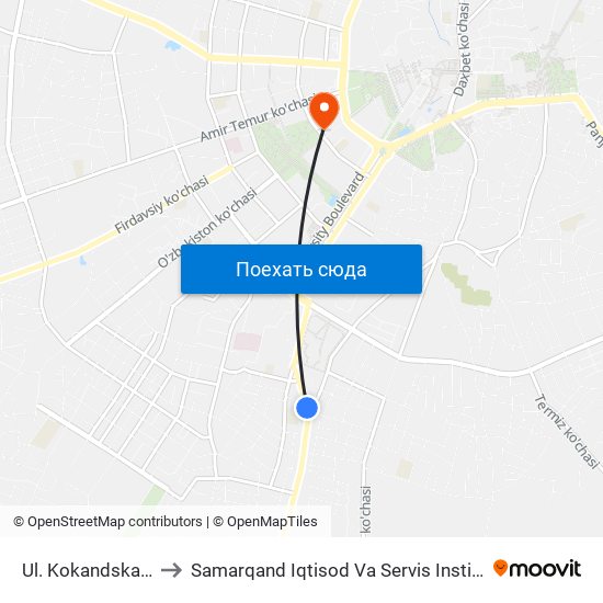 Ul. Kokandskaya to Samarqand Iqtisod Va Servis Instituti map