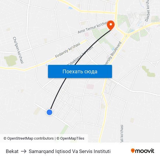 Bekat to Samarqand Iqtisod Va Servis Instituti map