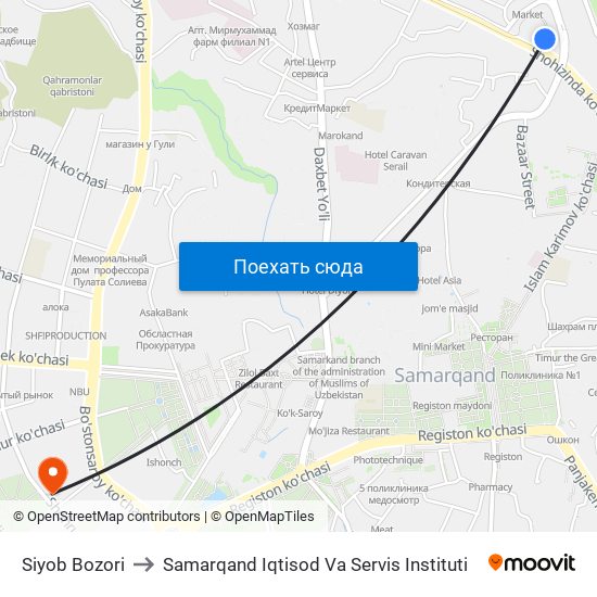 Siyob Bozori to Samarqand Iqtisod Va Servis Instituti map