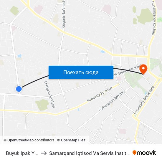 Buyuk Ipak Yuli to Samarqand Iqtisod Va Servis Instituti map