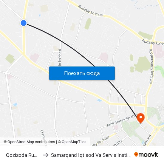 Qozizoda Rumiy to Samarqand Iqtisod Va Servis Instituti map