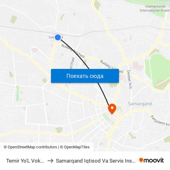 Temir Yo'L Vokzali to Samarqand Iqtisod Va Servis Instituti map