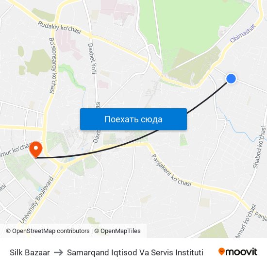Silk Bazaar to Samarqand Iqtisod Va Servis Instituti map