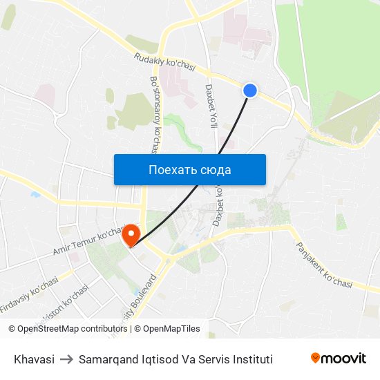 Khavasi to Samarqand Iqtisod Va Servis Instituti map