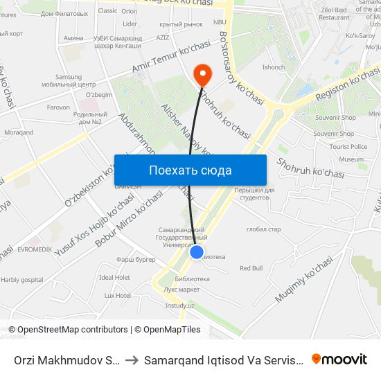 Orzi Makhmudov Str., 22 to Samarqand Iqtisod Va Servis Instituti map