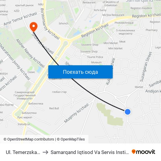 Ul. Temerzskaya to Samarqand Iqtisod Va Servis Instituti map