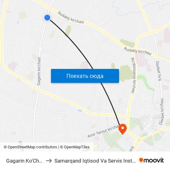 Gagarin Ko'Chasi to Samarqand Iqtisod Va Servis Instituti map