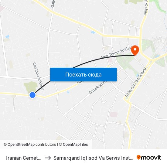 Iranian Cemetery to Samarqand Iqtisod Va Servis Instituti map