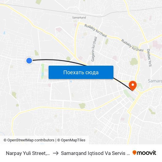Narpay Yuli Street, 226a to Samarqand Iqtisod Va Servis Instituti map
