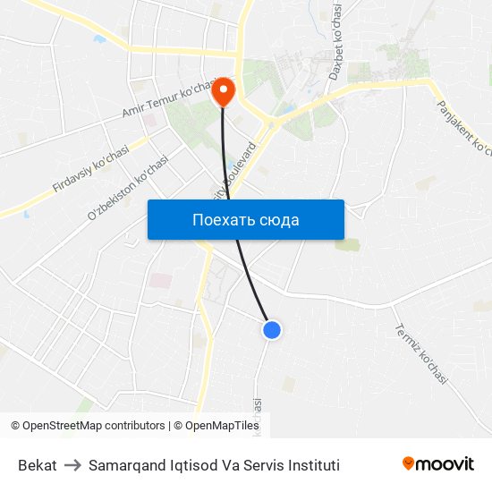 Bekat to Samarqand Iqtisod Va Servis Instituti map
