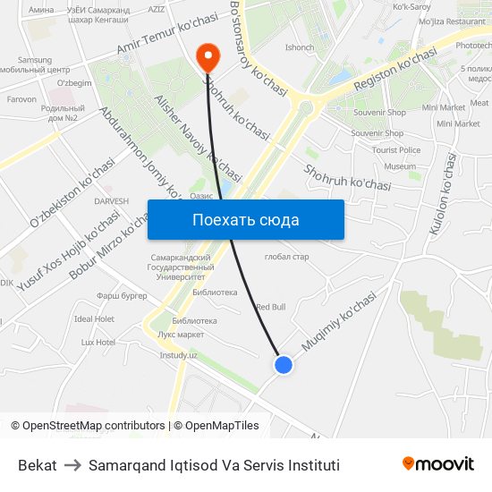 Bekat to Samarqand Iqtisod Va Servis Instituti map