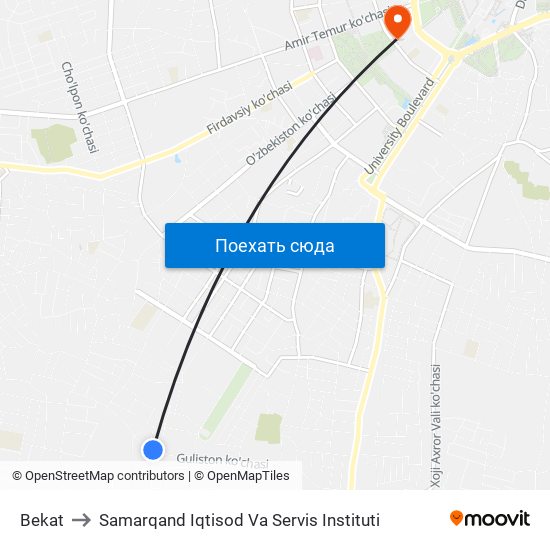 Bekat to Samarqand Iqtisod Va Servis Instituti map