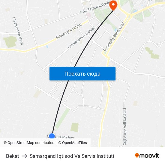 Bekat to Samarqand Iqtisod Va Servis Instituti map
