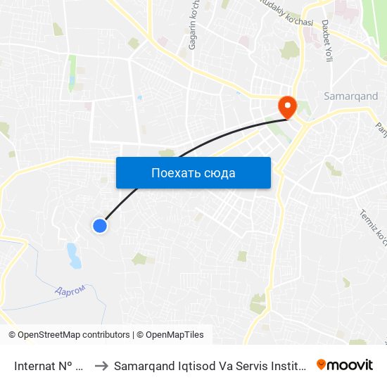 Internat Nº 10 to Samarqand Iqtisod Va Servis Instituti map