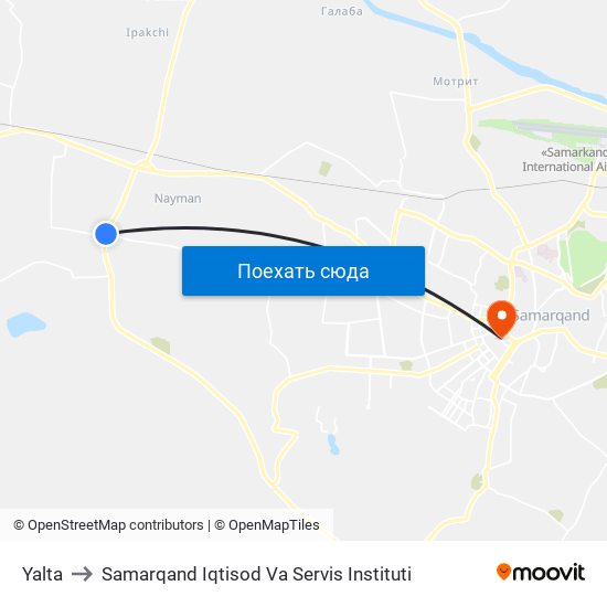 Yalta to Samarqand Iqtisod Va Servis Instituti map
