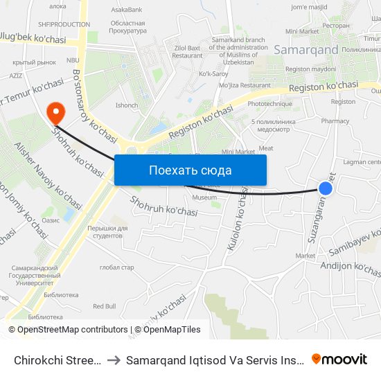 Chirokchi Street, 4 to Samarqand Iqtisod Va Servis Instituti map
