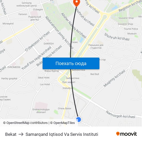 Bekat to Samarqand Iqtisod Va Servis Instituti map