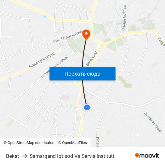 Bekat to Samarqand Iqtisod Va Servis Instituti map