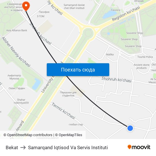 Bekat to Samarqand Iqtisod Va Servis Instituti map