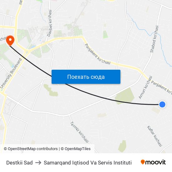 Destkii Sad to Samarqand Iqtisod Va Servis Instituti map