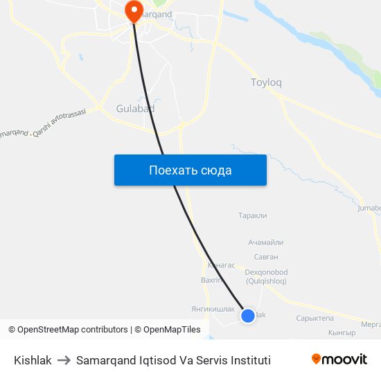 Kishlak to Samarqand Iqtisod Va Servis Instituti map