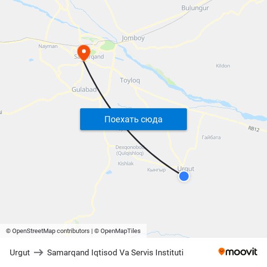 Urgut to Samarqand Iqtisod Va Servis Instituti map