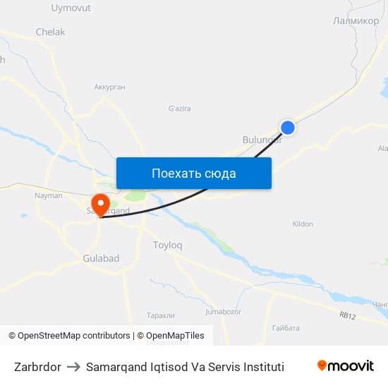 Zarbrdor to Samarqand Iqtisod Va Servis Instituti map