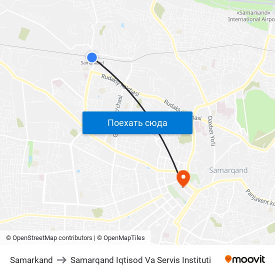 Samarkand to Samarqand Iqtisod Va Servis Instituti map