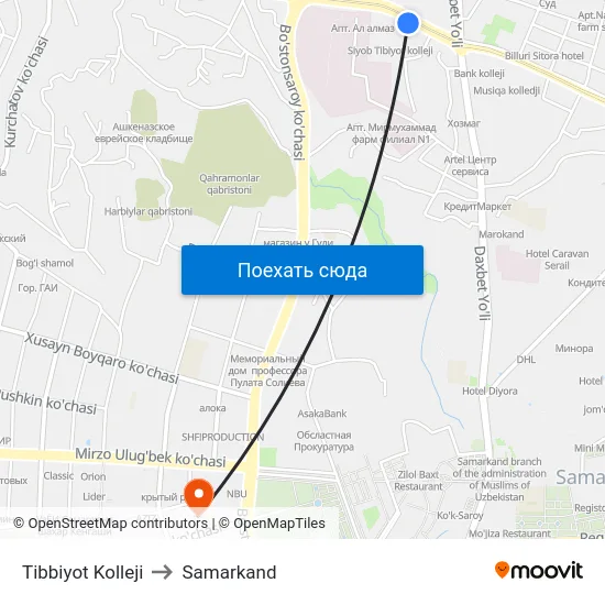 Tibbiyot Kolleji to Samarkand map