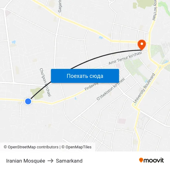 Iranian Mosquée to Samarkand map