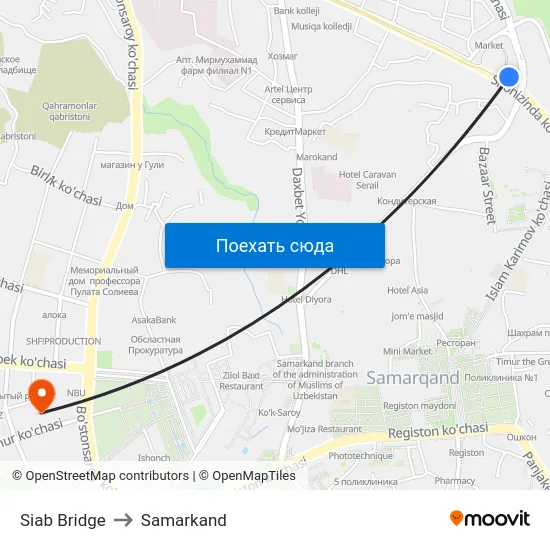 Siab Bridge to Samarkand map