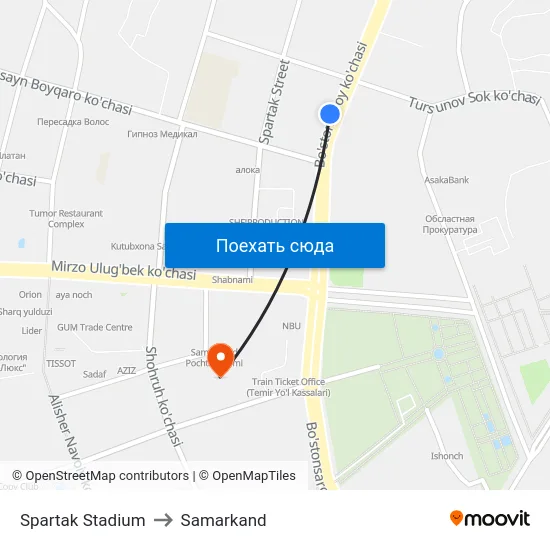 Spartak Stadium to Samarkand map