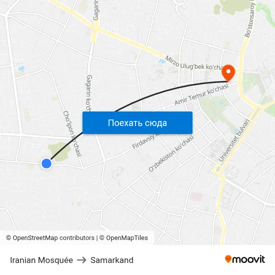 Iranian Mosquée to Samarkand map