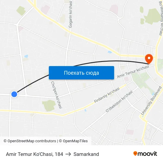 Amir Temur Ko'Chasi, 184 to Samarkand map