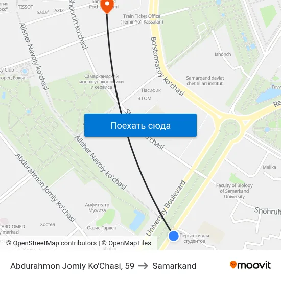Abdurahmon Jomiy Ko'Chasi, 59 to Samarkand map