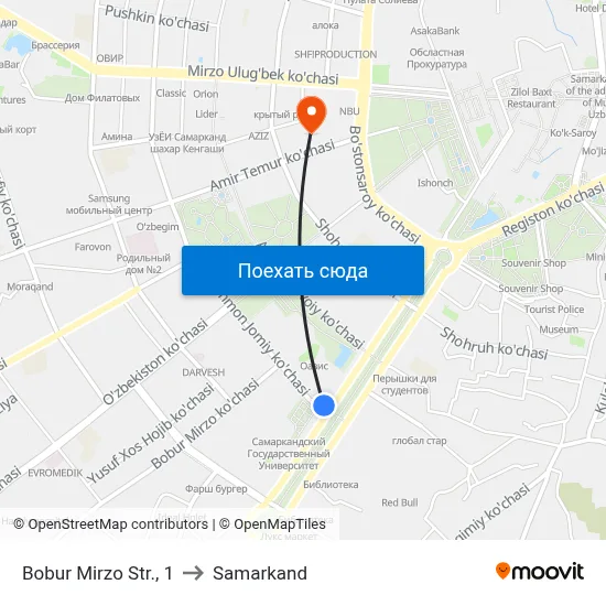 Bobur Mirzo Str., 1 to Samarkand map