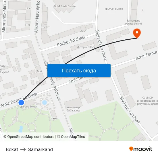 Bekat to Samarkand map