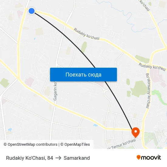 Rudakiy Ko'Chasi, 84 to Samarkand map