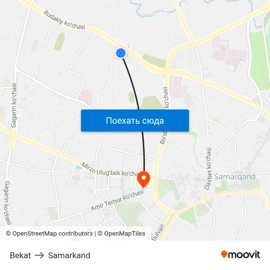 Bekat to Samarkand map