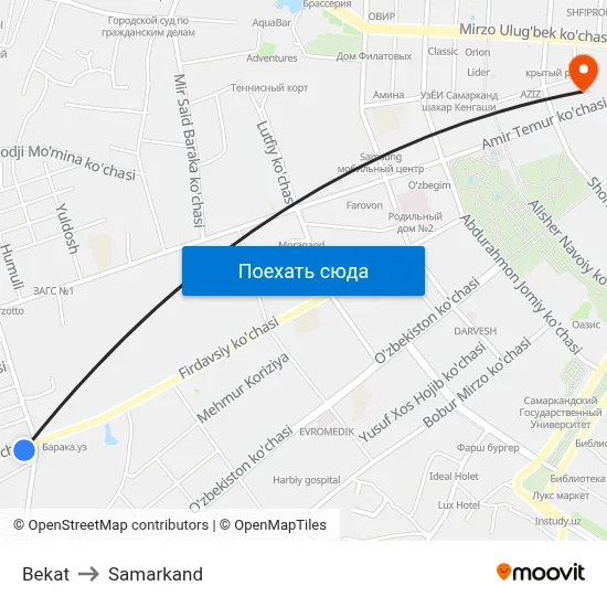 Bekat to Samarkand map