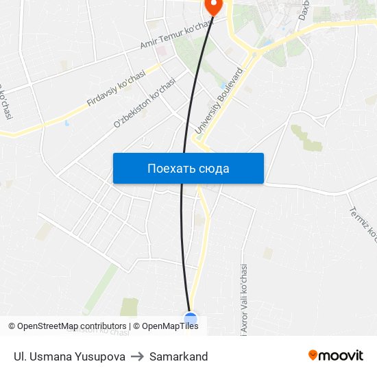 Ul. Usmana Yusupova to Samarkand map