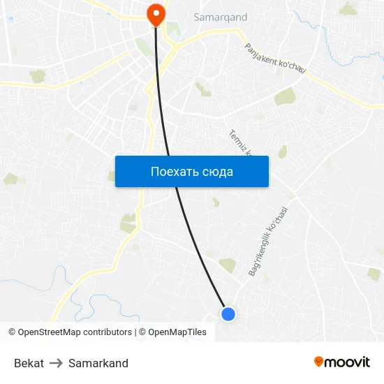 Bekat to Samarkand map
