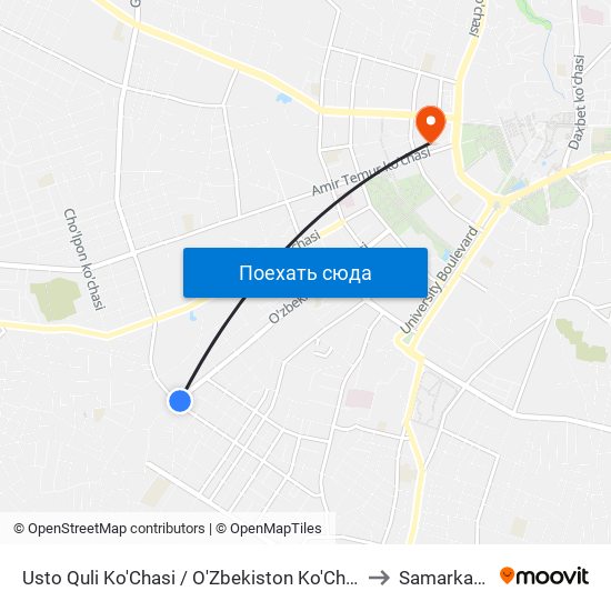 Usto Quli Ko'Chasi / O'Zbekiston Ko'Chasi to Samarkand map